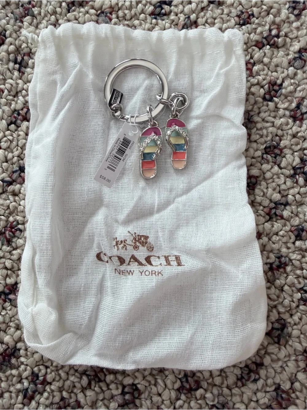 COACH Pink Multi-Color Flip Flop Charm Keyring